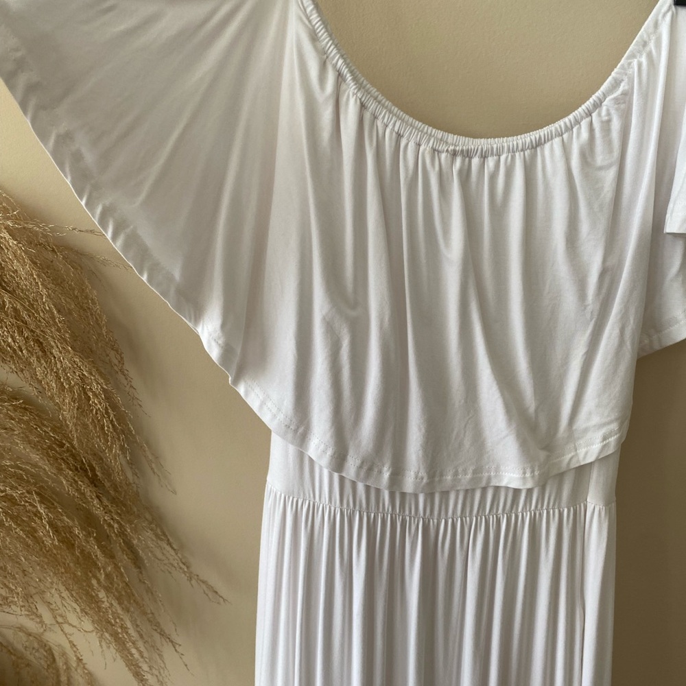 Ruffle off the shoulder maxi dress with pockets